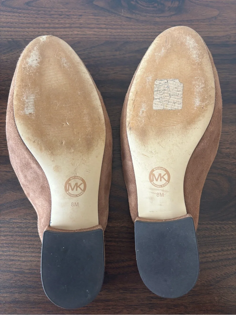 Michael Kors Brown Suede Backless Loafers with Gold-Tone Bar